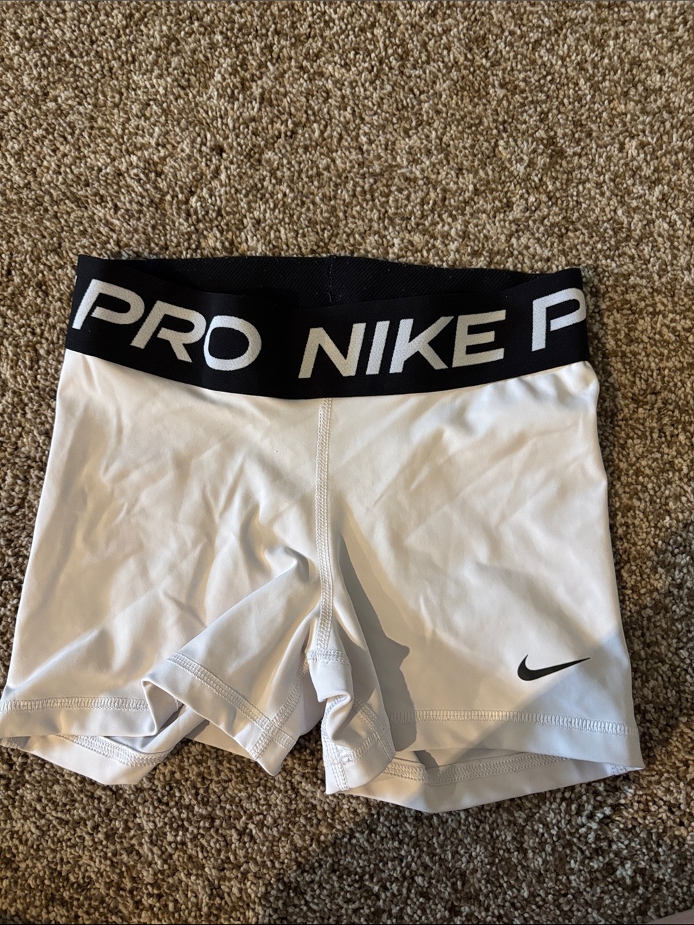Nike White Pro Compression Bike Shorts with Black Branded Waistband